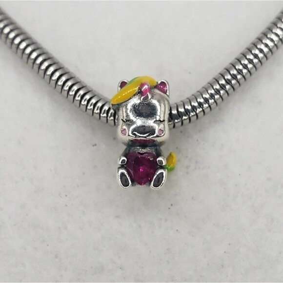 Sterling Silver 925 Unicorn Bracelet Charm Kawaii Japanese Pink Heart Jewelry - Picture 7 of 7